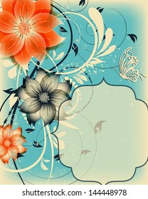 vector floral decorative abstract background with butterfly