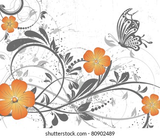 vector floral decorative abstract background with butterfly