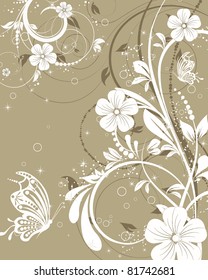 vector floral decorative abstract background with butterfly