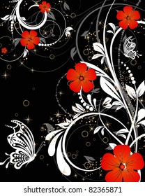 vector floral decorative abstract background with butterfly