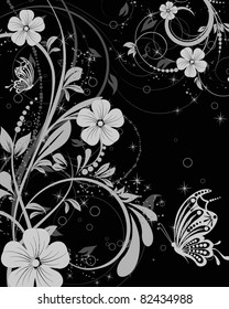 vector floral decorative abstract background with butterfly