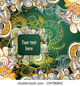 Vector floral decorative background. Template frame design for card with place for your text. 