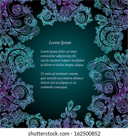 Vector floral decorative background. Template frame design for card with place for your text.