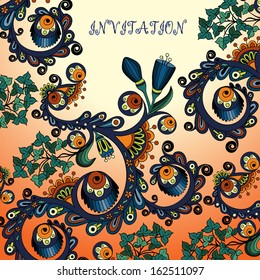 Vector floral decorative background. Template frame design for card with place for your text.