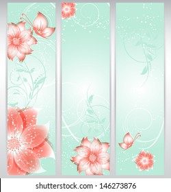 vector floral decorative banner. abstract background with butterfly