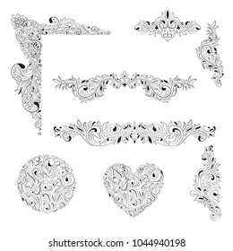 Vector Floral decorative Elements. Retro and vintage style. Hand Drawn