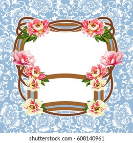 Vector floral decorative on frame with space for text.  Chinese pattern design mix Art Nouveau style.