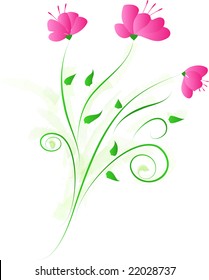Vector floral decorative ornament with three pink flower