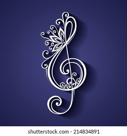 Vector Floral Decorative Treble Clef. Patterned Musical Sign