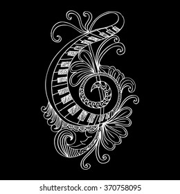 Vector Floral Decorative Treble Clef. Hand drawing illustration.