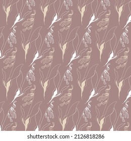 Vector floral delicate pastel texture background wallpaper pattern print with botanical elements, flowers, branches, leaves

