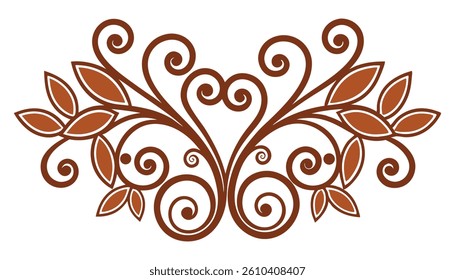 Vector floral design with abstract black swirls and ornate leaf elements.	