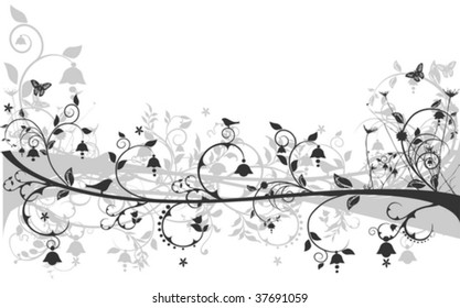 Vector floral design with birds and butterflies