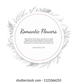 Vector floral design card. Greeting, postcard wedding invite template. Elegant frame with rose and anemone.