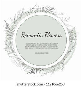 Vector floral design card. Greeting, postcard wedding invite template. Elegant frame with rose and anemone.