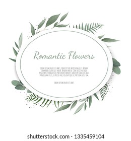 Vector floral design card. Greeting, postcard wedding invite template. Elegant frame with rose and anemone