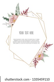 Vector floral design card. Greeting, postcard wedding invite template. Elegant frame with rose and anemone