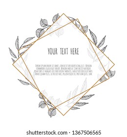 Vector floral design card. Greeting, postcard wedding invite template. Elegant frame with plant branch
