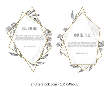 Vector floral design card. Greeting, postcard wedding invite template. Elegant frame with plant branch