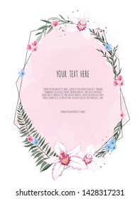 Vector floral design card. Greeting, postcard wedding invite template. Elegant frame with rose and anemone