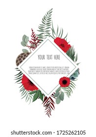 Vector floral design card. Greeting, postcard wedding invite template. Elegant frame with lotus and anemone