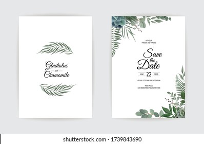 Vector floral design card. Greeting, postcard wedding invite template. Elegant frame with rose and anemone