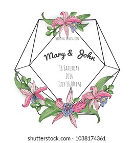 Vector floral design card. Natural botanical Greeting wedding invitation, invite template. Frame border with copy space.
