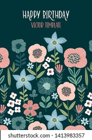 Vector floral design with cute flowers. Template for card, poster, flyer, home decor and other use.