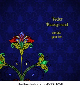 Vector floral design element. Dark blue background. Ethnic motifs