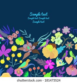 Vector floral design element with flowers and birds