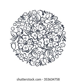 Vector floral design element. hand drawn flowers shaped in circle