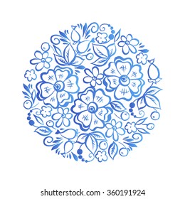 Vector floral design element. hand drawn flowers shaped in circle