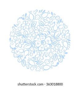 Vector floral design element. hand drawn flowers shaped in circle