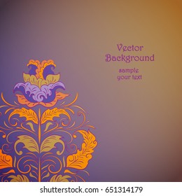 Vector floral design element. Orange, green and lilac color. Ethnic motifs