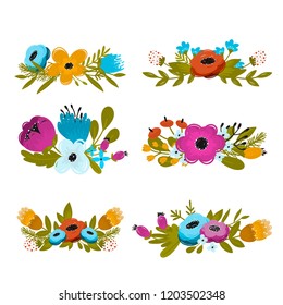 Vector floral design elements in summer and spring colors - flower bouquets for wedding invitations and greeting cards