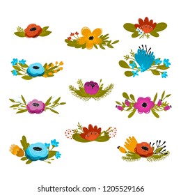 Vector floral design elements in summer and spring colors - flower bouquets for wedding invitations and greeting cards