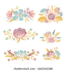 Vector floral design elements in summer and spring colors - flower bouquets for wedding invitations and greeting cards