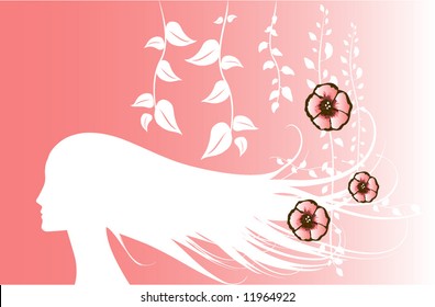 Vector floral design with girl silhouette