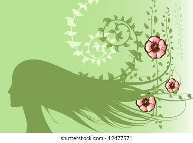 Vector floral design with girl silhouette