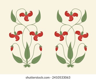 Vector floral design on white background. Digital art flower motif design.