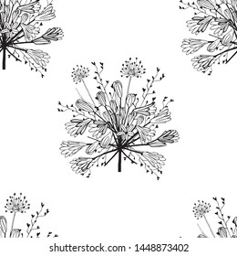 Vector floral design pattern with flowers and leaves. Vector floral template on white background.Hand-drawn flower. Design greeting card and invitation of holiday. Line art vector illustration.