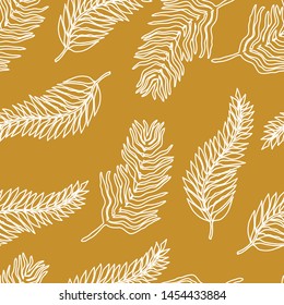 Vector floral design pattern with tropical leaves. Vector floral template on yellow background.Hand-drawn flower. Design greeting card and invitation of holiday. Line art vector illustration.