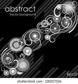 Vector Floral Design with spiral on black abstract background