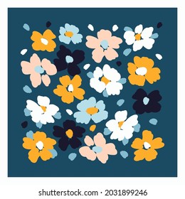 Vector floral design. Template for card, poster, flyer, home decor and other use. Cute hand drawn flowers. Flat vector illustration