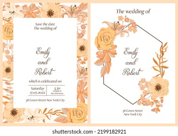 vector floral design for wedding invitation with pastel flowers and leaves, floral poster, decorative greeting cards
