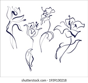 Esbozo de moda digital floral vectorial hecho a mano con tulipán para el logo de la tienda florista de diseño digital 