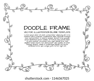 Vector Floral Doodle Hand Drawn Cute Frame, Black Outline Border Isolated on White Background.