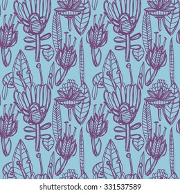 vector floral doodle leaf blue background flowers