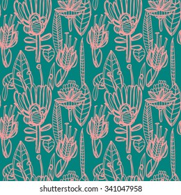 vector floral doodle leaf blue background flowers