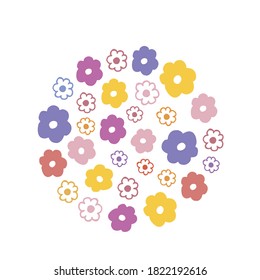 Vector floral doodle mandala. Collection of flowers and leaves. Ready emblem, logo, sticker, coloring books, poster, banner. For design of surfaces, textiles, packaging, backgrounds. Subject nature